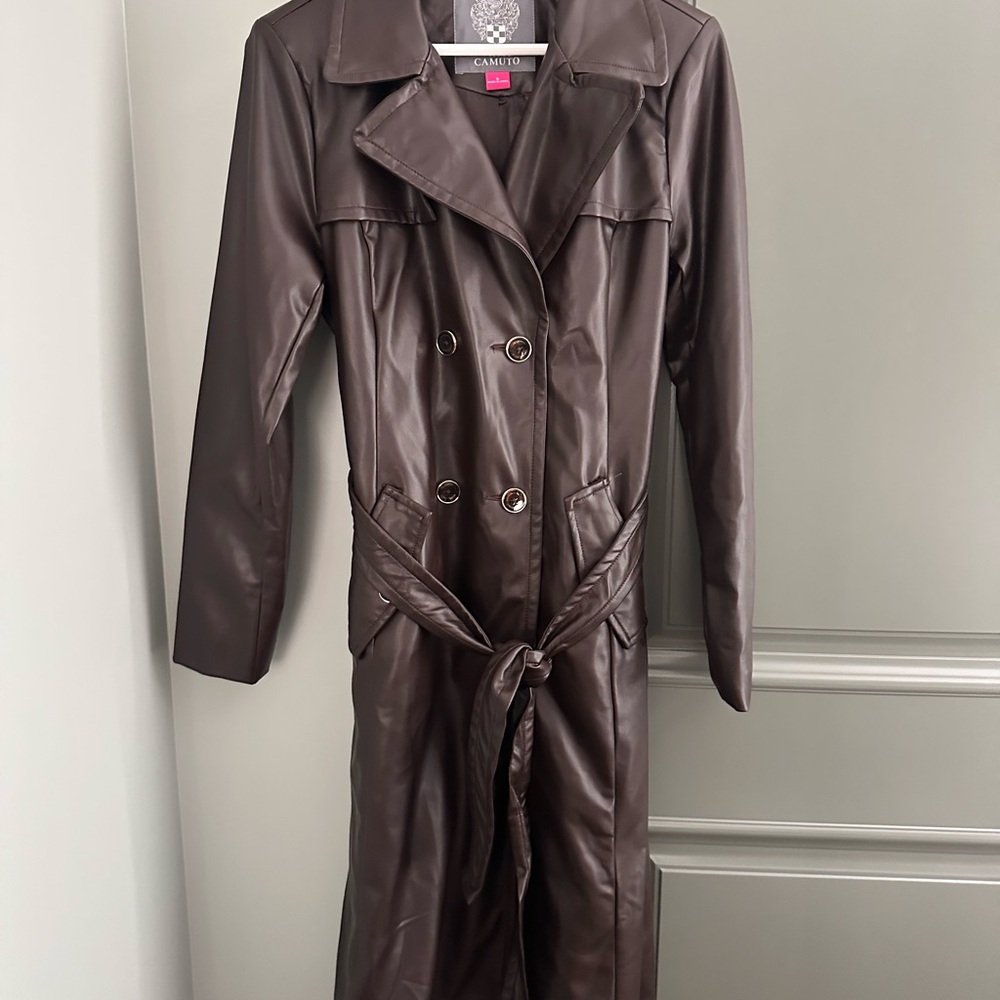 Vince Camuto Dark Brown Faux Leather Trench Coat